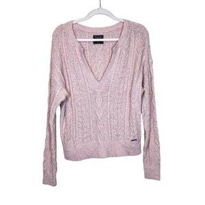 Abercrombie & Fitch NWT Pink Cable Knit V Neck Pullover Sweater Size Large